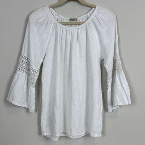 Alessia Pacini White Linen Bell Sleeve Tunic Top M